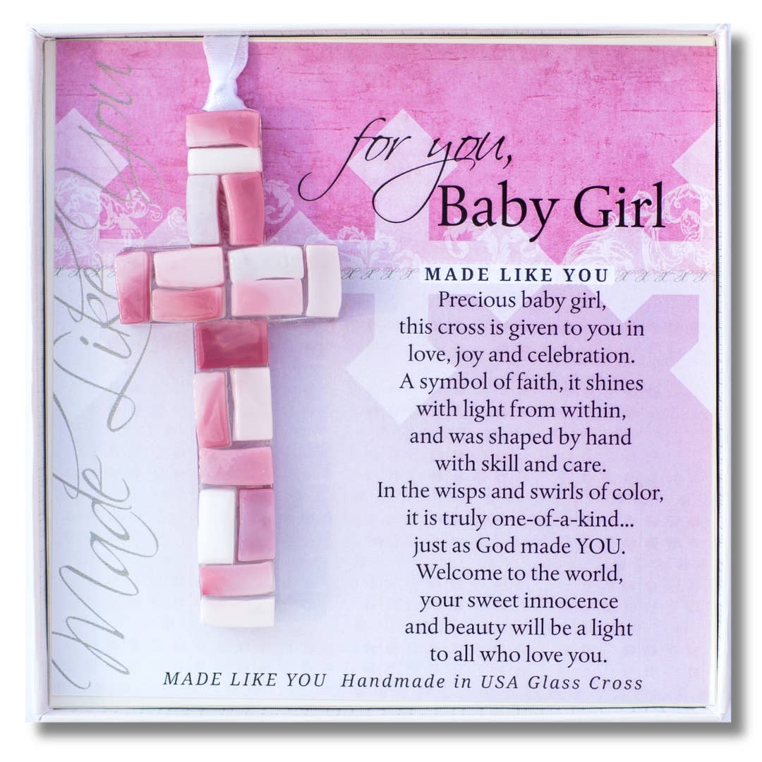 New Baby Girl Mosaic Glass Cross