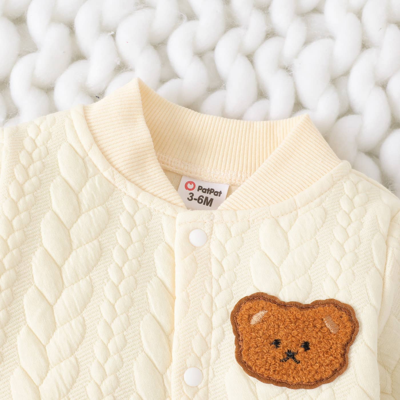 Baby Bear Knit Jumpsuit Onesie: Apricot / 9-12M