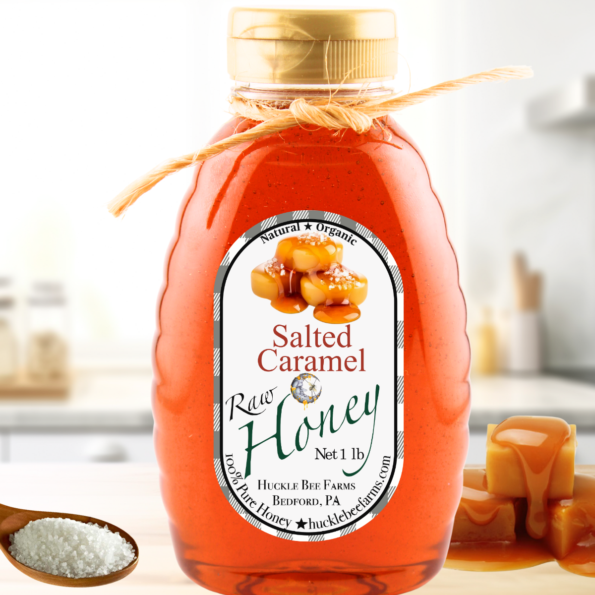 Salted Caramel Infused Raw Honey: 1 lb Bottle