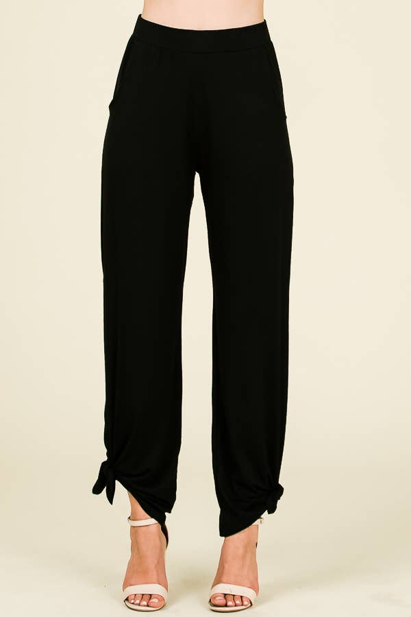 Side Slit Ankle Tie Pants: Black