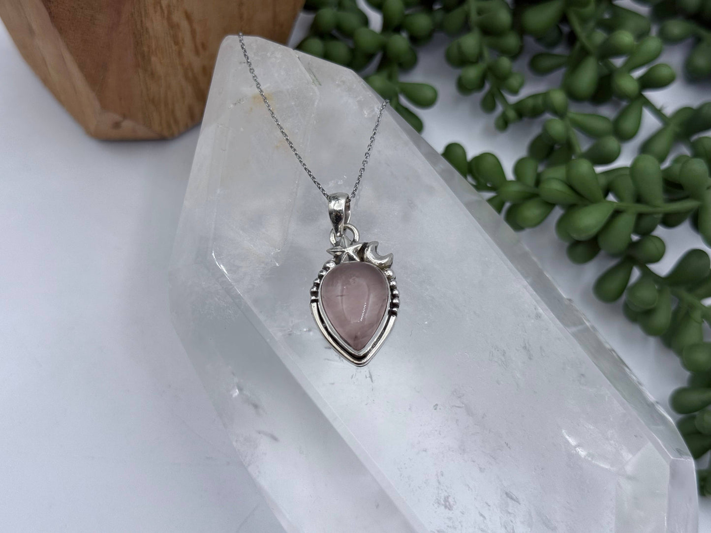 Rose Quartz Tear Drop Cabochon Pendant Sterling Silver/925