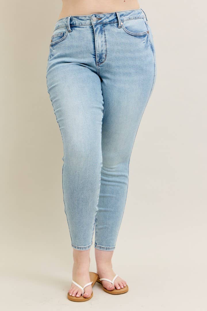 PLUS Mid Rise Tummy Control Vintage Wash Skinny