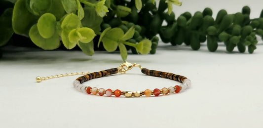 "Depression Support" Gemstone Bracelet - Carnelian, Rose Quartz & Tiger Eye, photo 2 of 5