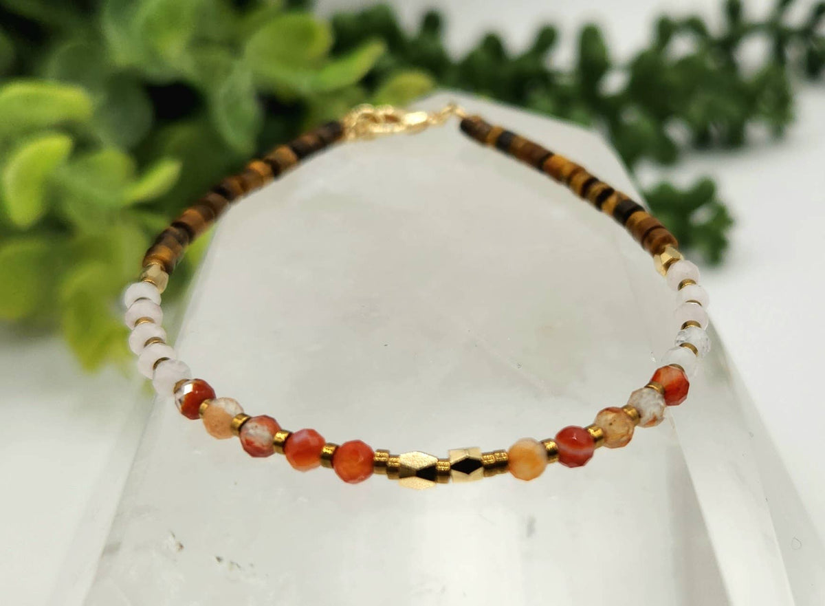 "Depression Support" Gemstone Bracelet - Carnelian, Rose Quartz & Tiger Eye, photo 4 of 5