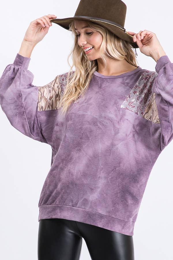 Tie Dye Bishop Sleeve Top: Purple