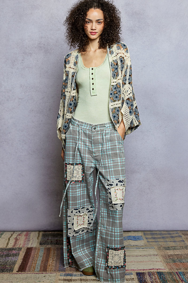 Charcoal multi crochet open cardigan with dolman sleeves by Pol Clothing