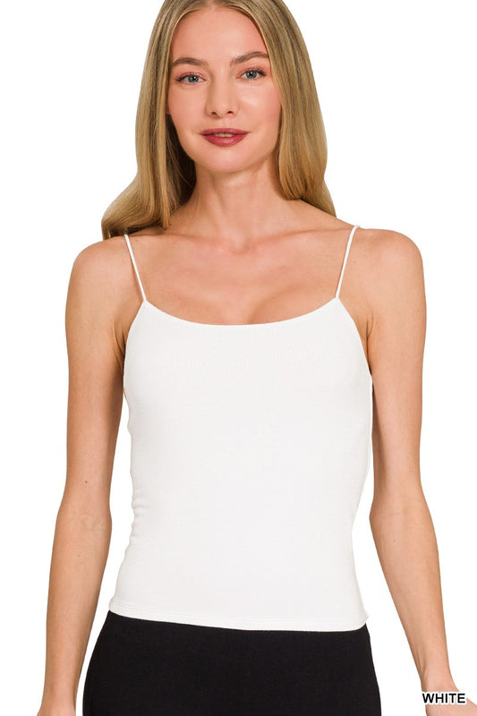 Double-Layered Spaghetti Strap Cami - White
