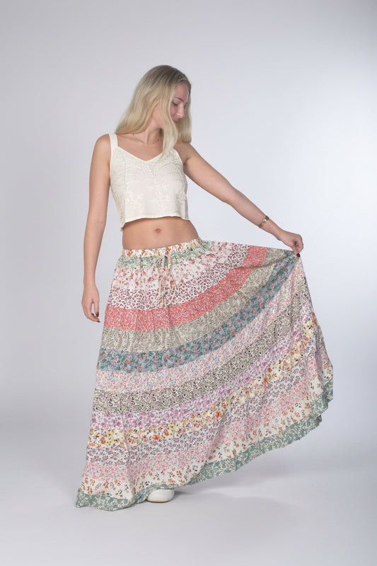 Tiered Panel Boho Skirt - Multi, rayon