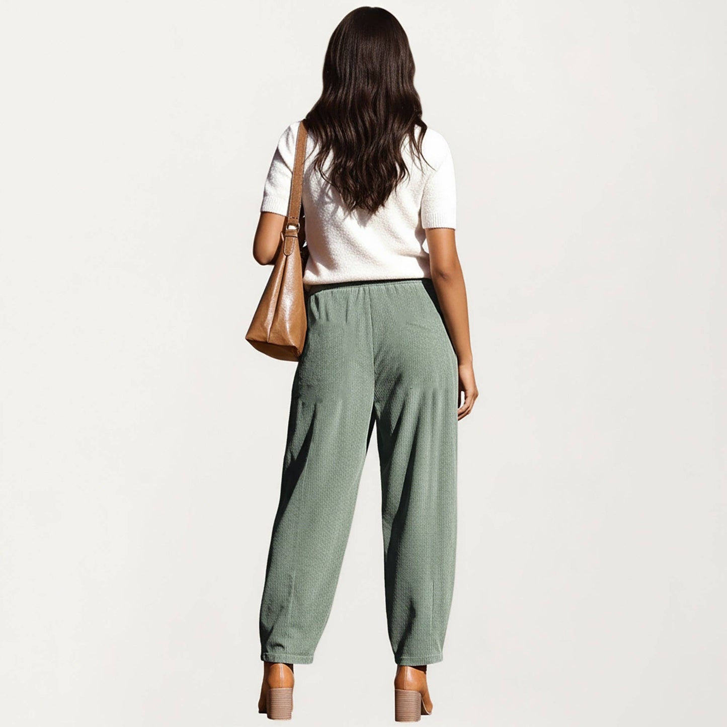 Drawstring High Waist Relaxed Corduroy Pants - Green, photo 3 of 5