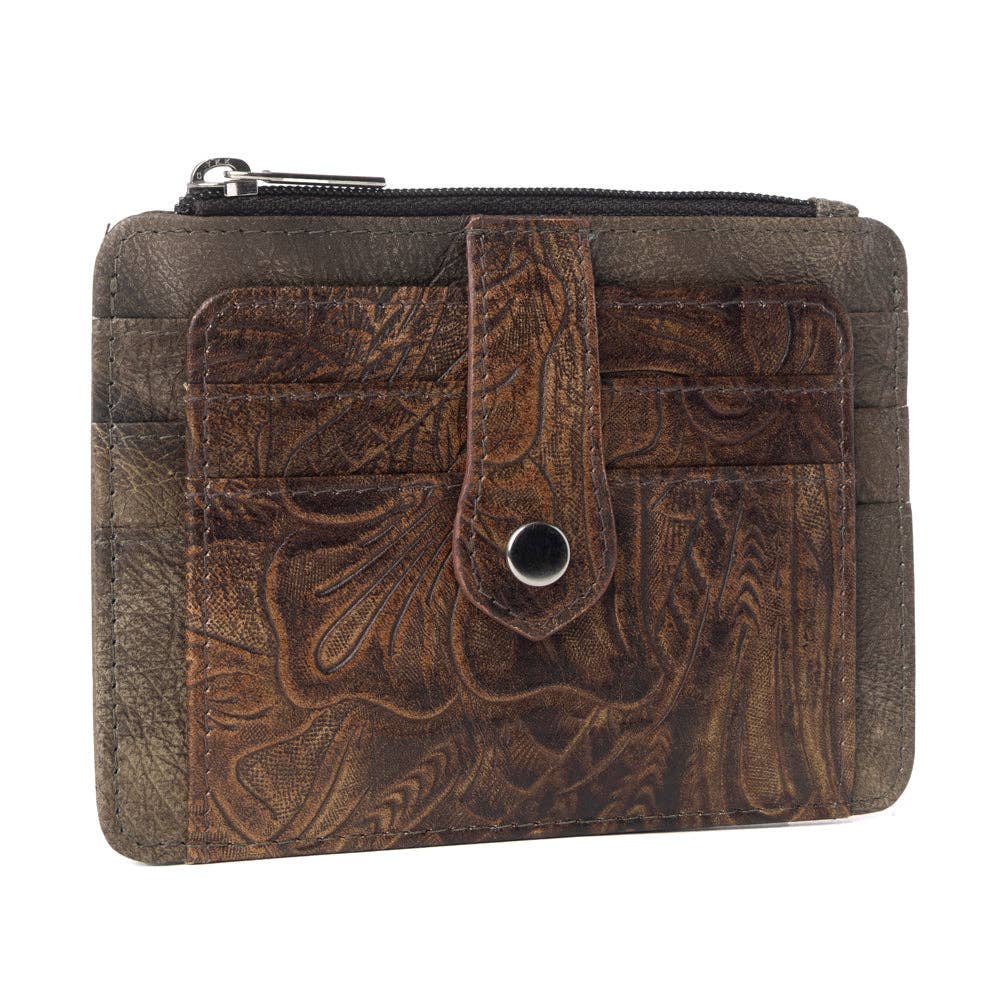 Driftwood Cove Embossed Leather RFID Card Holder - Brown