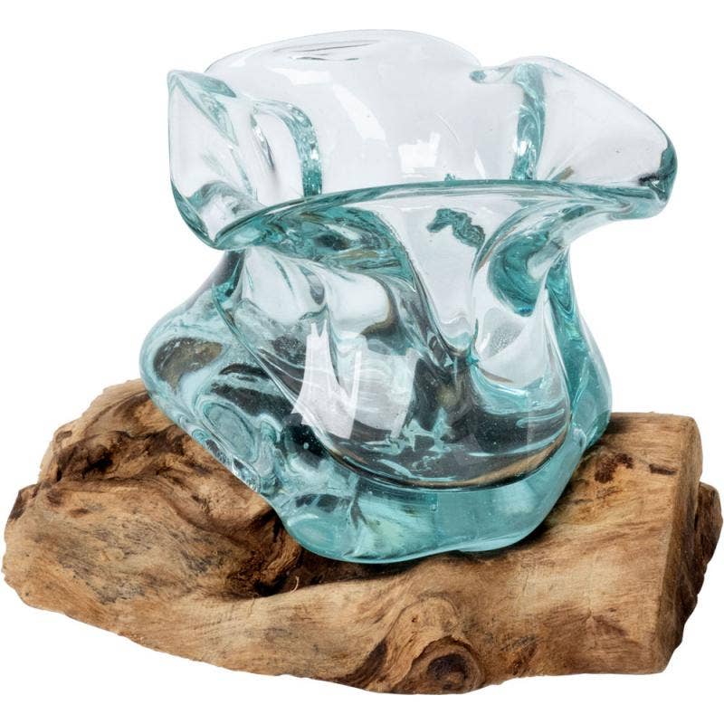 SHORT OPEN MOLTEN GLASS VASE
