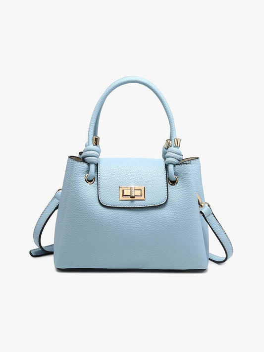 Zoey Triple Compartment Satchel w/ Twist-Lock Closure: Cloud Blue