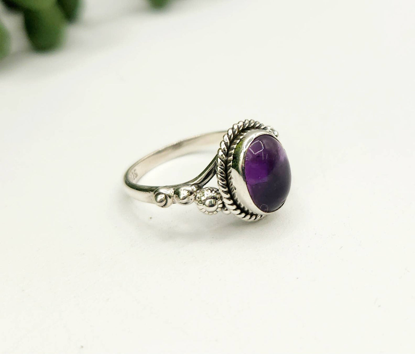 Amethyst Semi-Precious Gemstone Sterling Silver (925) Ring :Size 7
