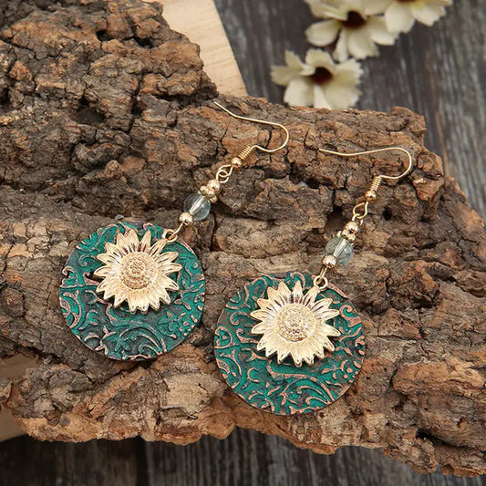 Double Layered Sunflower Patterned Earrings