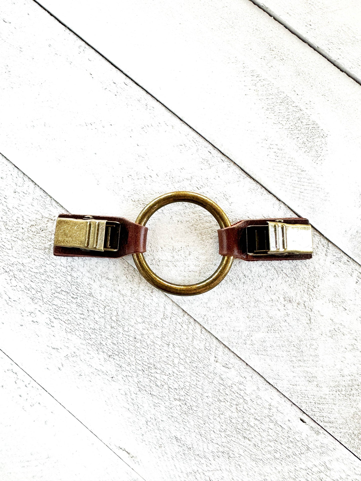 Cinch Clip for Clothes Bronze w/ Studded Brown Leather Clasp