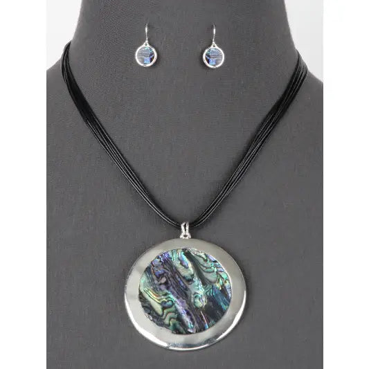 Abalone Filigree Disc Cord Layered Pendant Set