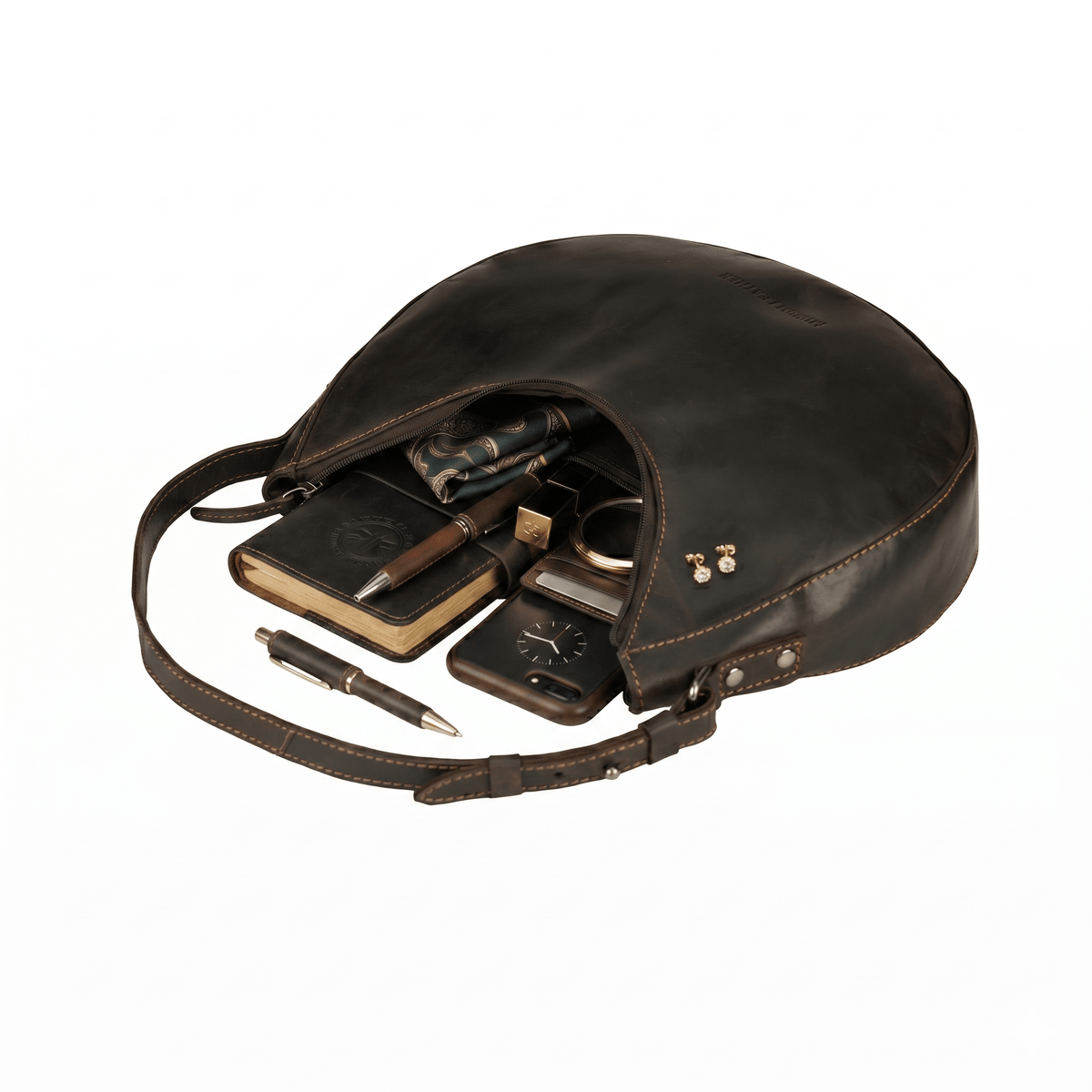 Selene Hobo Leather Shoulder Bag: Brown