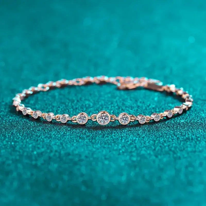 Round Moissanite Bezel Chain Bracelet in 925 Sterling Silver