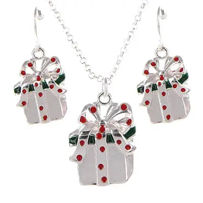 Christmas Gift Boxes with Ribbon Metal Necklace Set