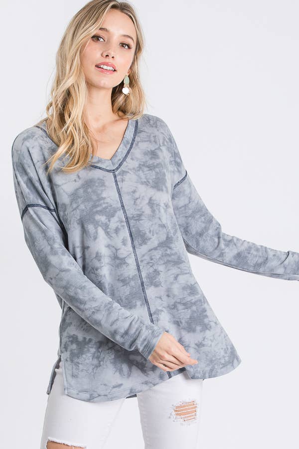 Vintage Tie Dye V Neck Top: Vintage Denim