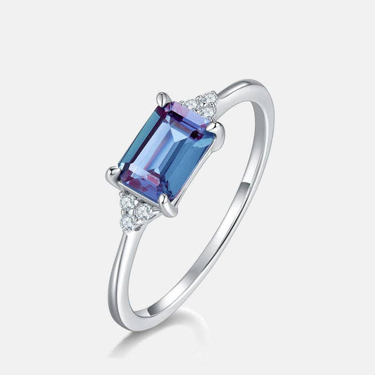 Emerald Cut Alexandrite Ring - Sterling Silver, Size 7