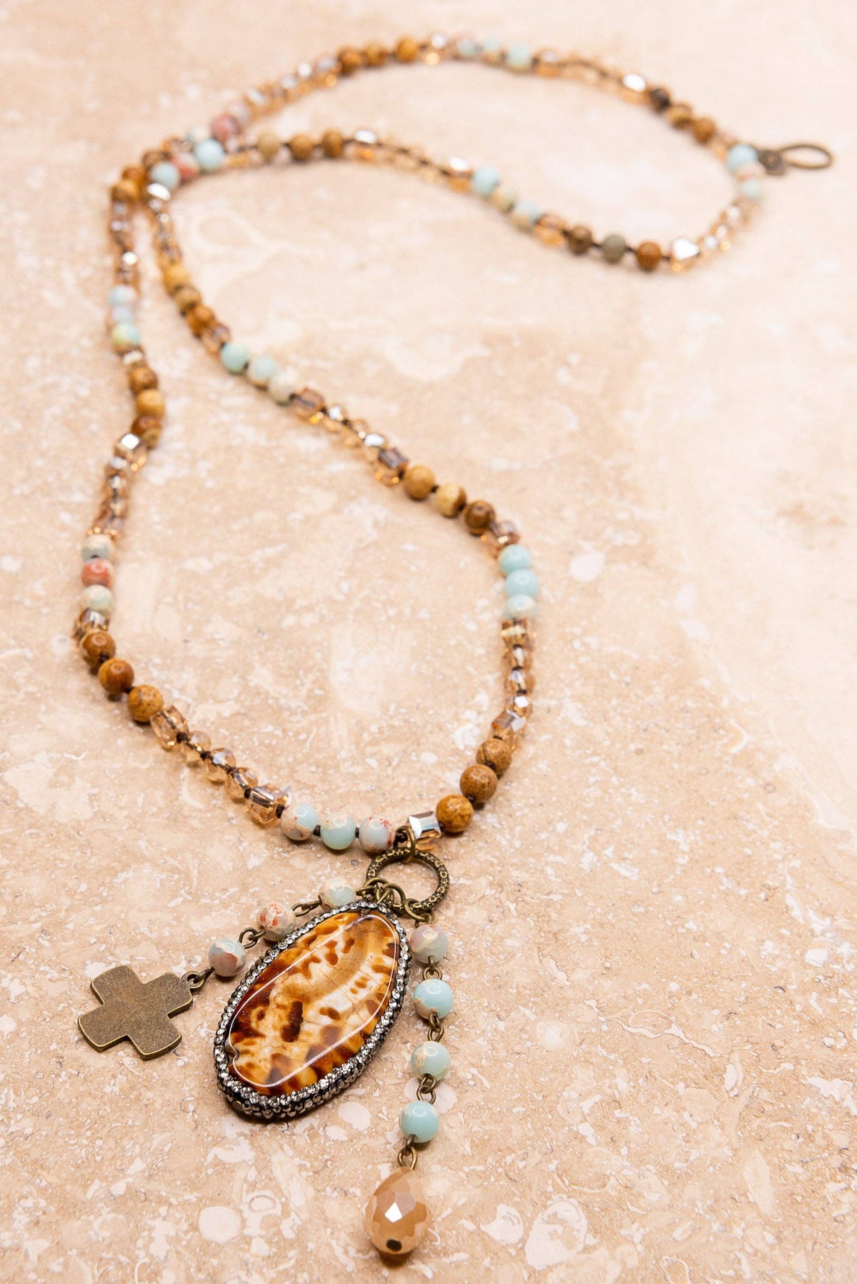 Emma Charm Necklace - Amazonite & Jasper, photo 3 of 8