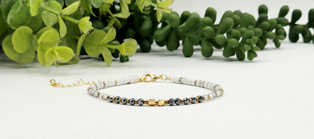 "Empath Protection" Gemstone Bracelet - Terahertz, Clear Quartz & White Howlite, photo 1 of 5