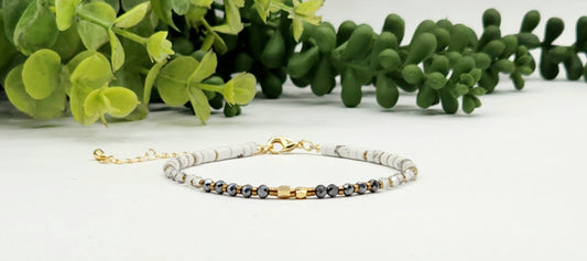 "Empath Protection" Gemstone Bracelet - Terahertz, Clear Quartz & White Howlite, photo 1 of 5