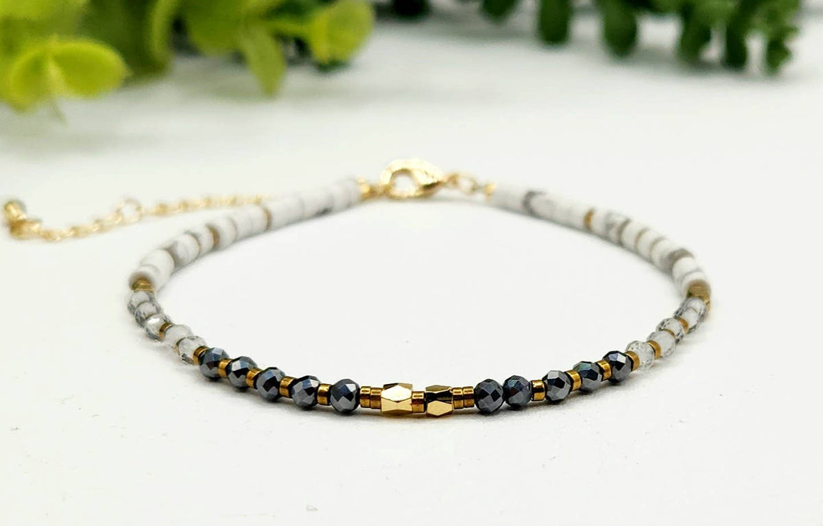 "Empath Protection" Gemstone Bracelet - Terahertz, Clear Quartz & White Howlite, photo 2 of 5