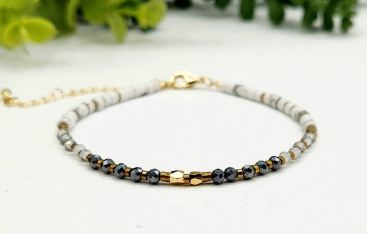 "Empath Protection" Gemstone Bracelet - Terahertz, Clear Quartz & White Howlite, photo 2 of 5