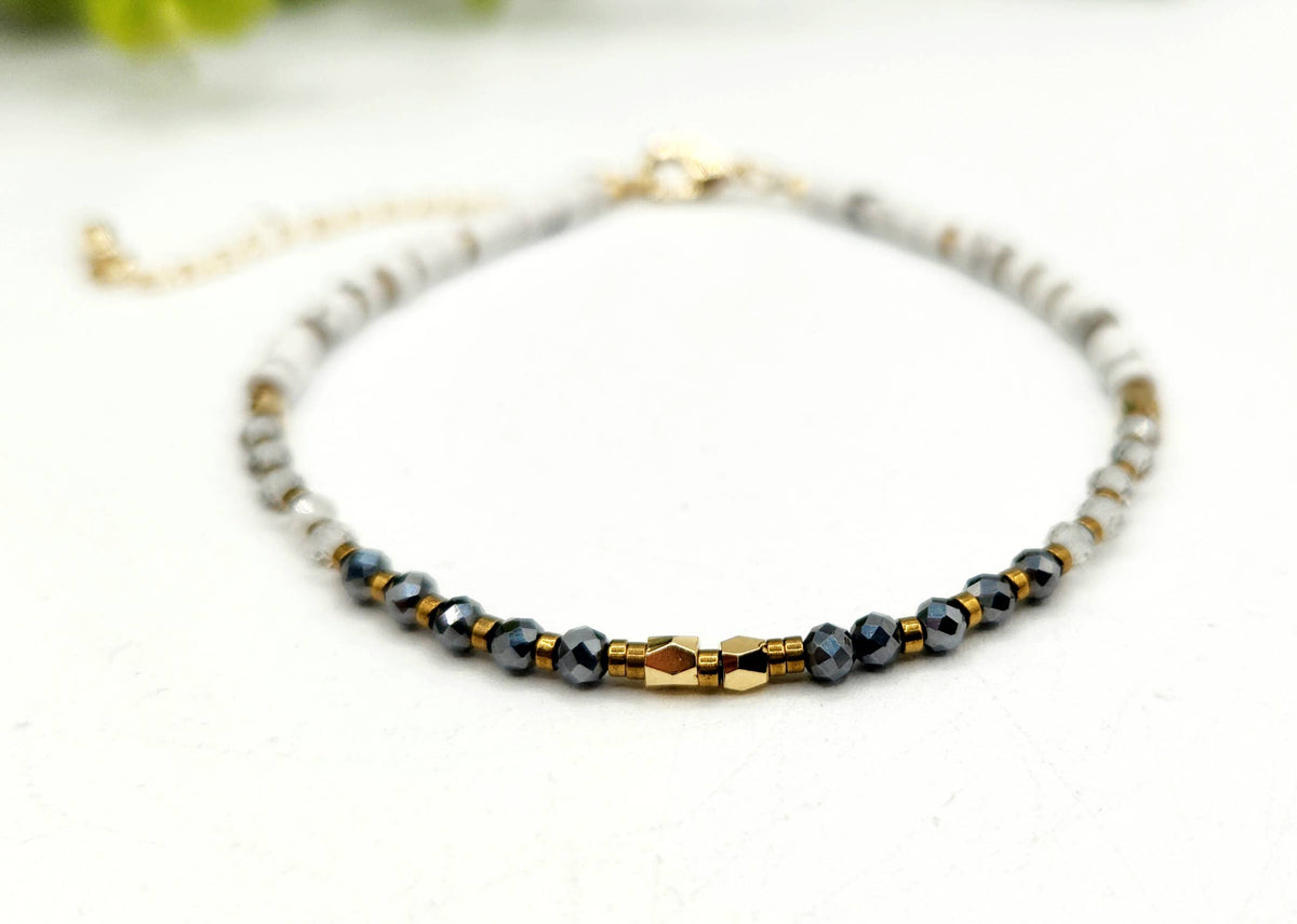 "Empath Protection" Gemstone Bracelet - Terahertz, Clear Quartz & White Howlite, photo 3 of 5