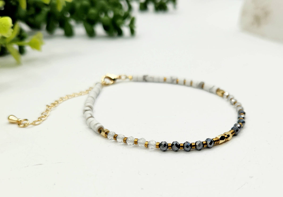 "Empath Protection" Gemstone Bracelet - Terahertz, Clear Quartz & White Howlite, photo 4 of 5