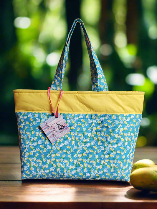 Example fabric: handmade dragonfly print everyday tote bag
