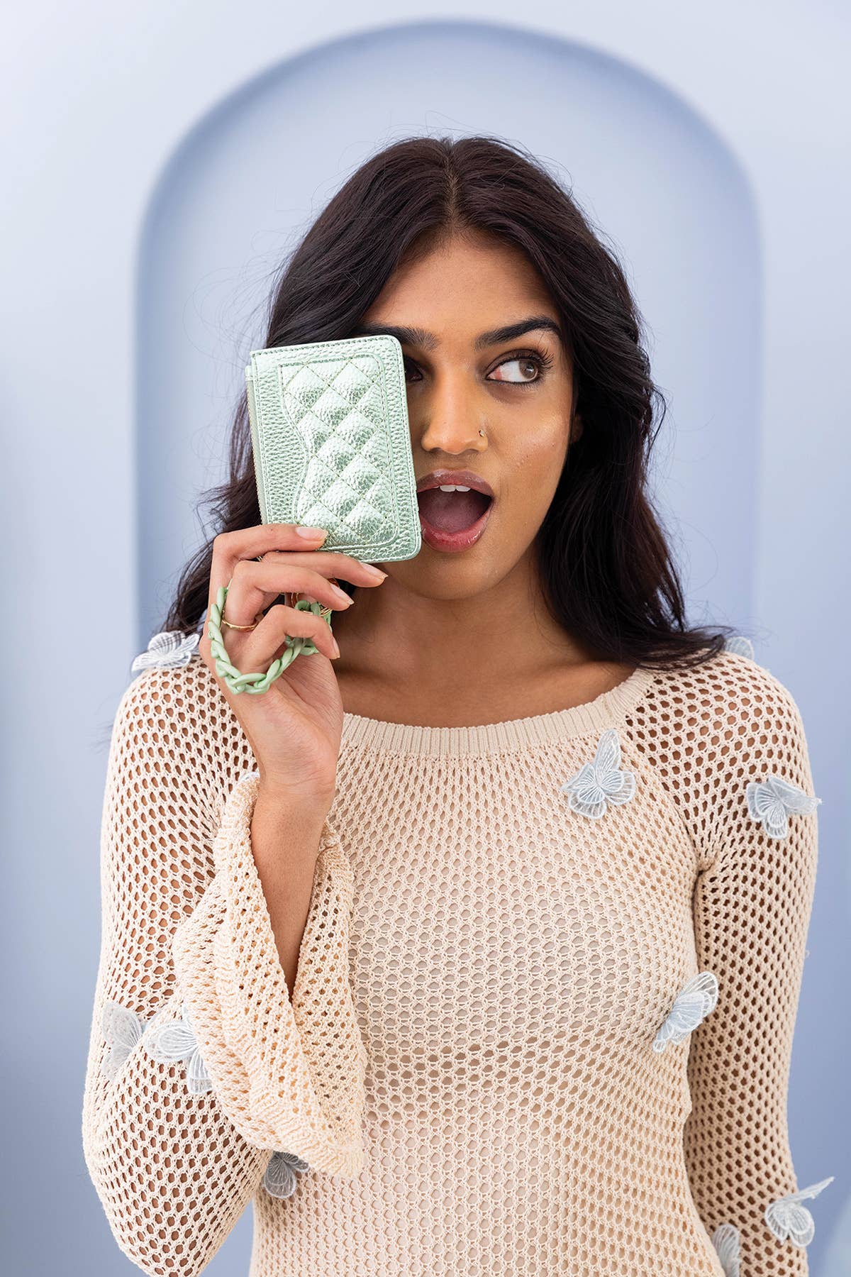 Rhodes Quilted Wallet w/ Chain Bangle: Baby blue