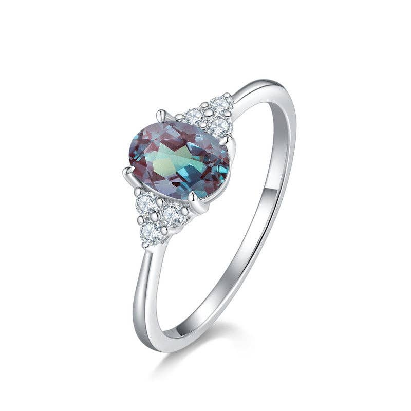 Oval Alexandrite Ring in 925 Sterling Silver: Size 8