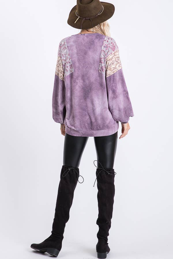 Tie Dye Bishop Sleeve Top: Purple