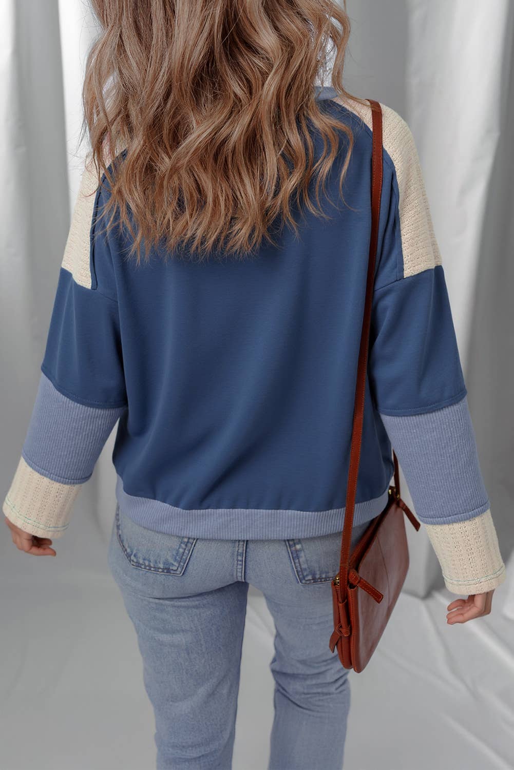 Contrast Knitted Color block Patchwork Star Patched Top: Dark Blue