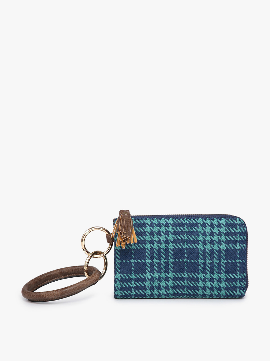 Liv Plaid Bangle Wristlet/Wallet: Grey/Ivory/Teal