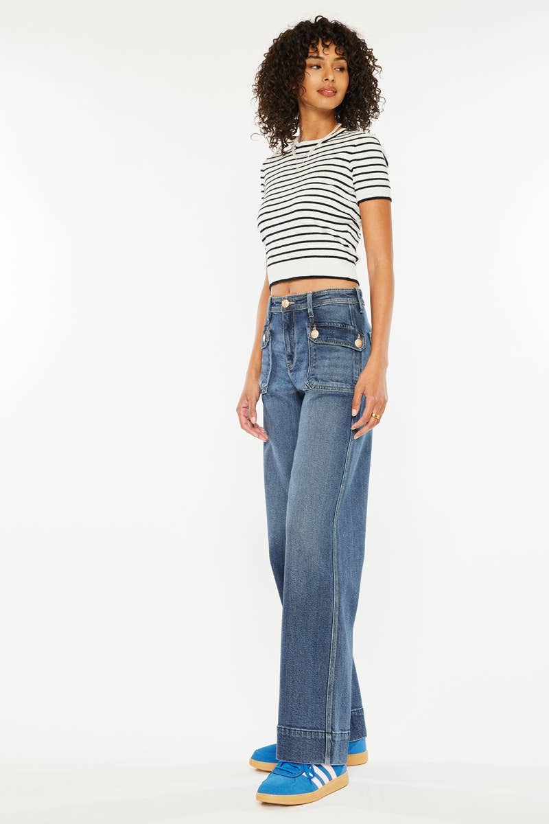 HIGH RISE WIDE LEG JEANS- DARK