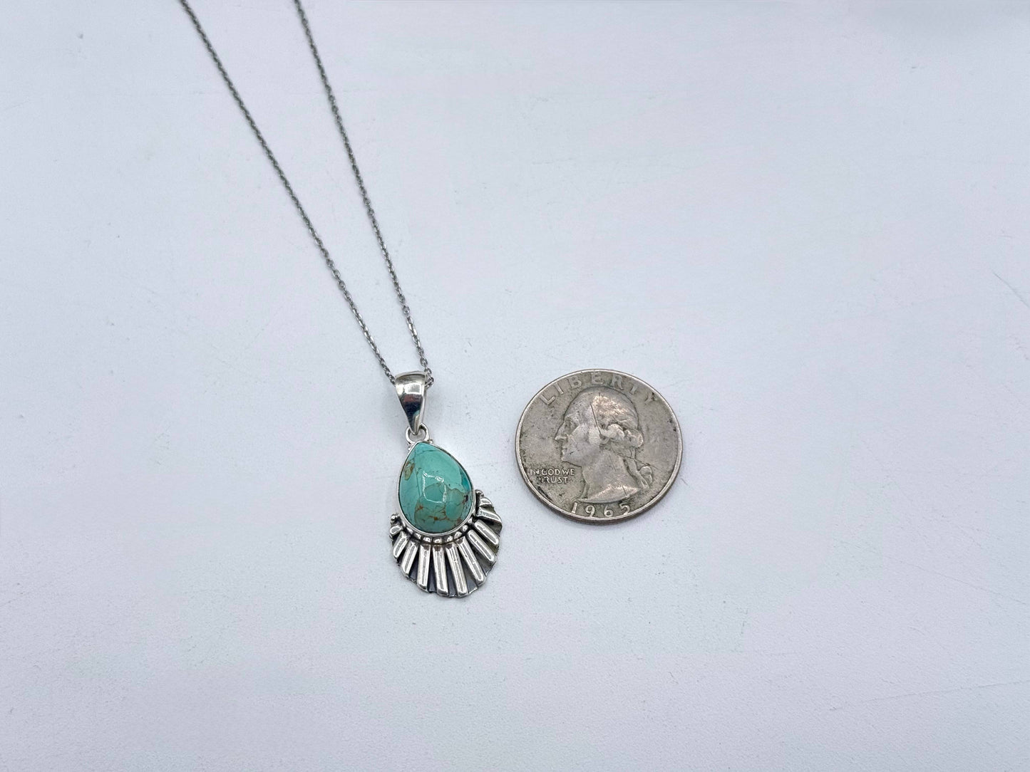 Turquoise Tear Drop Cabochon Gem Pendant-Sterling Silver/925