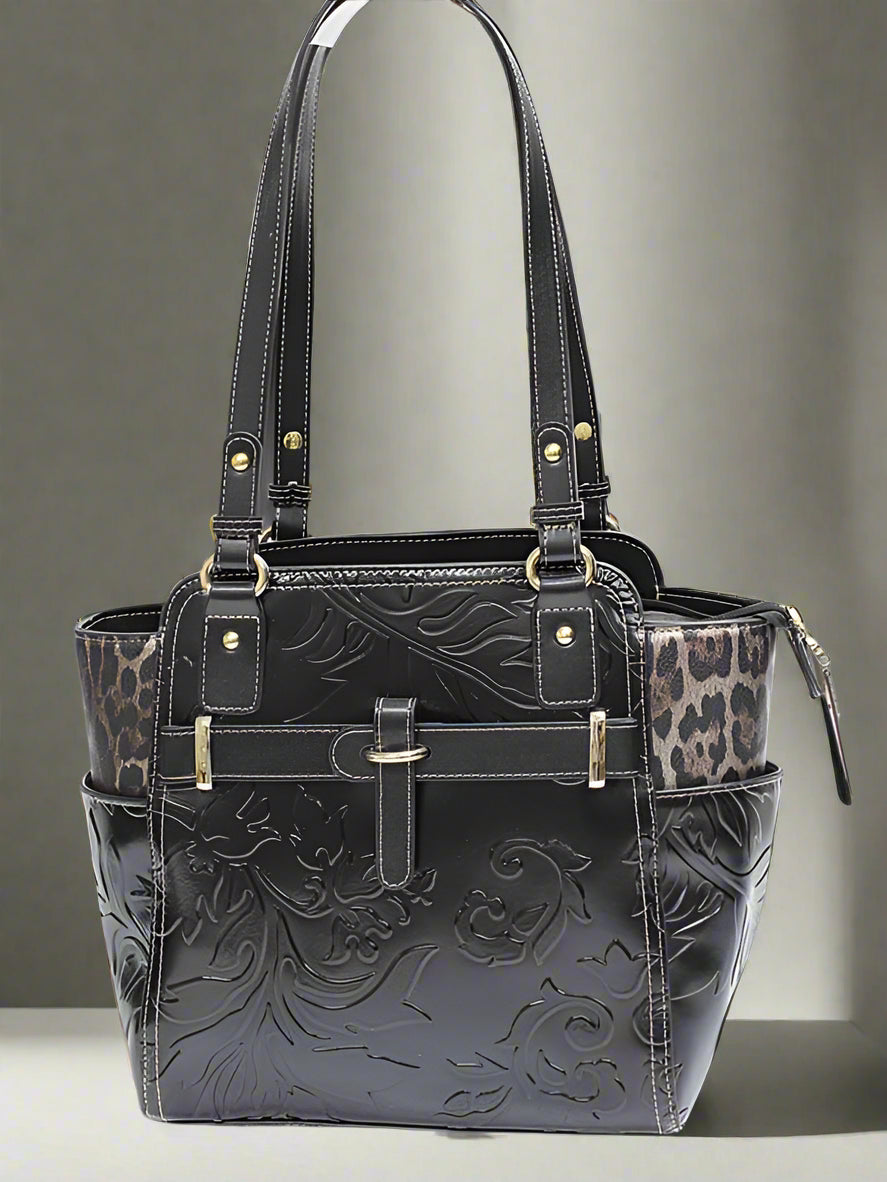 Faye Tooled Genuine Leather Tote Bag - tooled embossed genuine leather