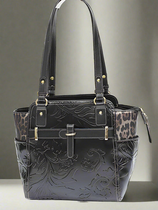 Faye Tooled Genuine Leather Tote Bag - tooled embossed genuine leather