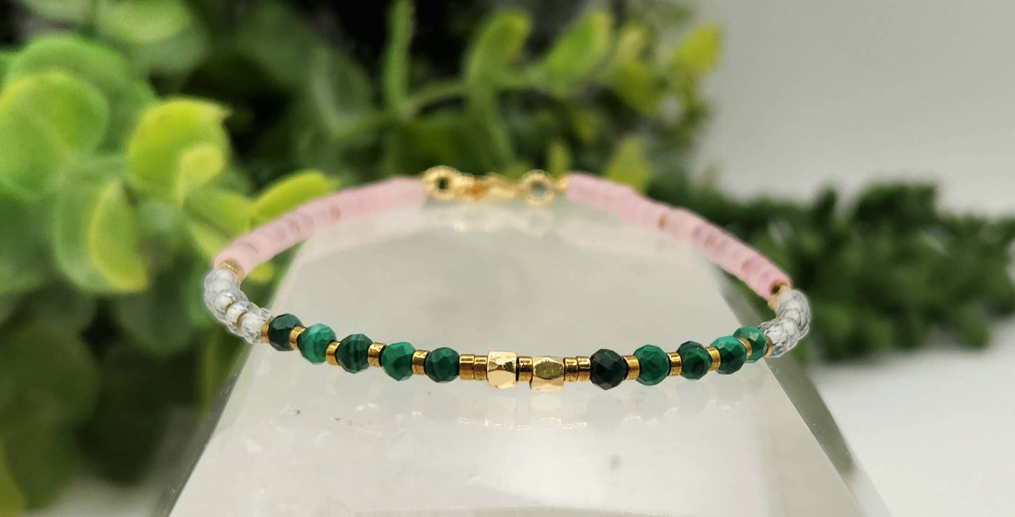 CANCER HEALING HARMONY-Malachite/Clear/Rose Quartz Bracelet