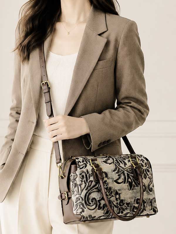Glory - Genuine Tooled Embossed Leather : Chestnut Brown