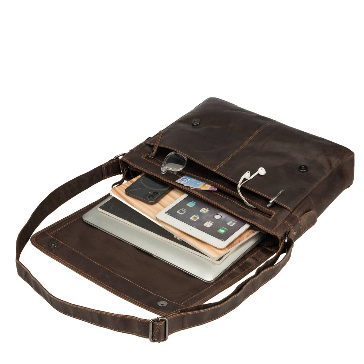 Richmond Full Grain Leather Laptop Messenger Bag 16 Inch for Men,  Work Bag, Brown