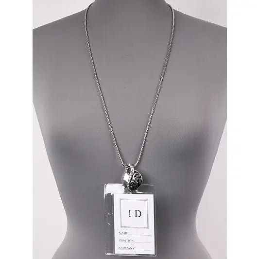 Filigree Crystal Metal ID Holder & Necklace, photo 2 of 2