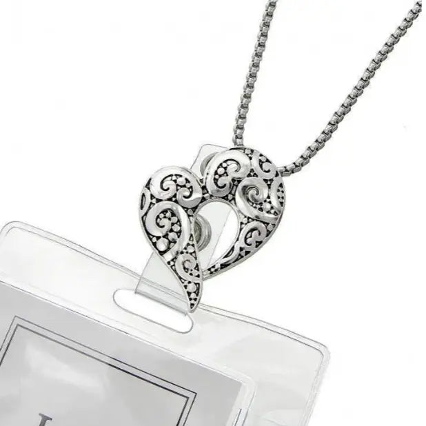 Filigree Open Heart Metal ID Holder & Necklace, photo 1 of 2