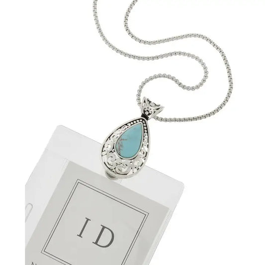 Filigree Turquoise Stone Metal ID Holder Necklace, photo 1 of 2