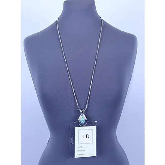 Filigree Turquoise Stone Metal ID Holder Necklace, photo 2 of 2