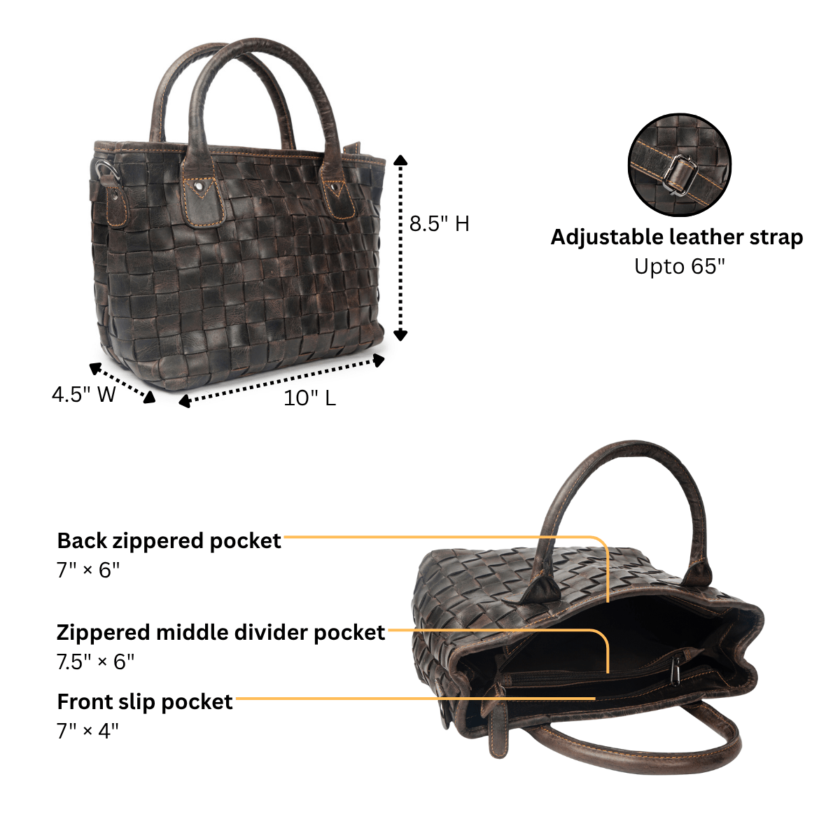 Florence Handwoven Leather Tote Bag - Brown, photo 10 of 19